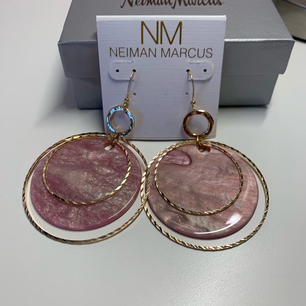 Nwt Neiman Marcus Pink Circle Disc Drop Earrings 8$